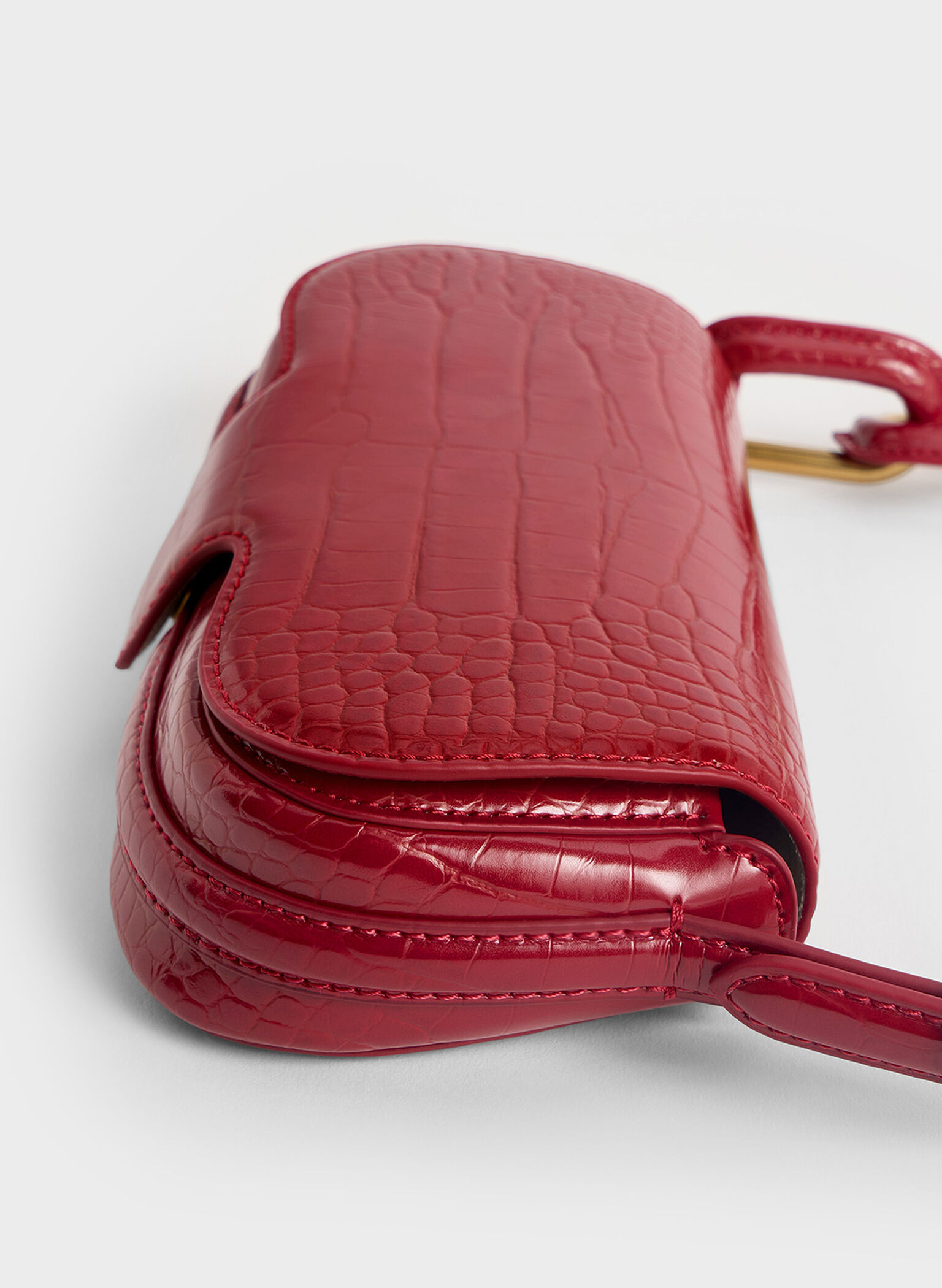 Mini Kora Croc-Effect Metallic-Accent Elongated Bag, Crimson, hi-res