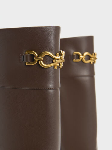 Bryn Metallic Chain Accent Knee-High Boots, Dark Brown, hi-res