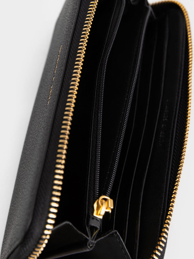 Zip-Around Long Wallet, Black, hi-res