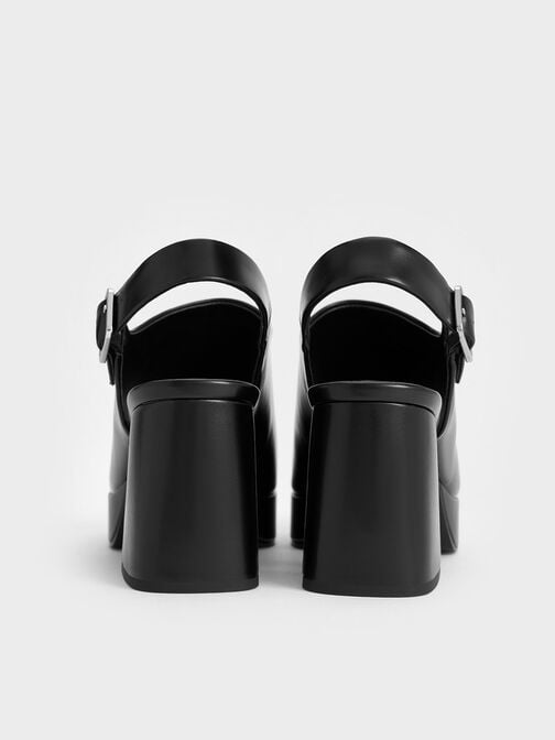 Peep-Toe Platform Sandals, Black, hi-res