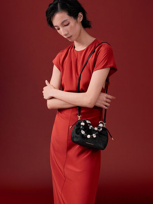 Bolso Aviary con asa decorada de cuentas Jacquard, Negro, hi-res