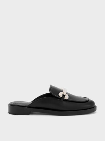 Beaded Accent Loafer Mules, Black, hi-res