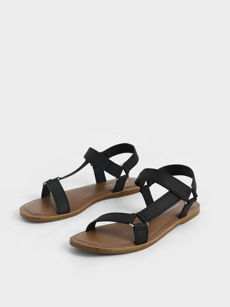 Asymmetric Strap Sandals, Black, hi-res