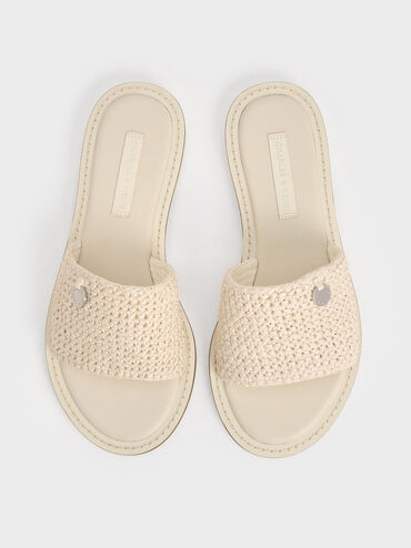 Raffia Woven Slide Sandals, Chalk, hi-res