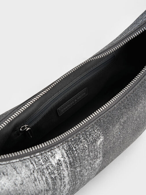 Bolso hobo curvo Bryna en denim, Denim plateado, hi-res