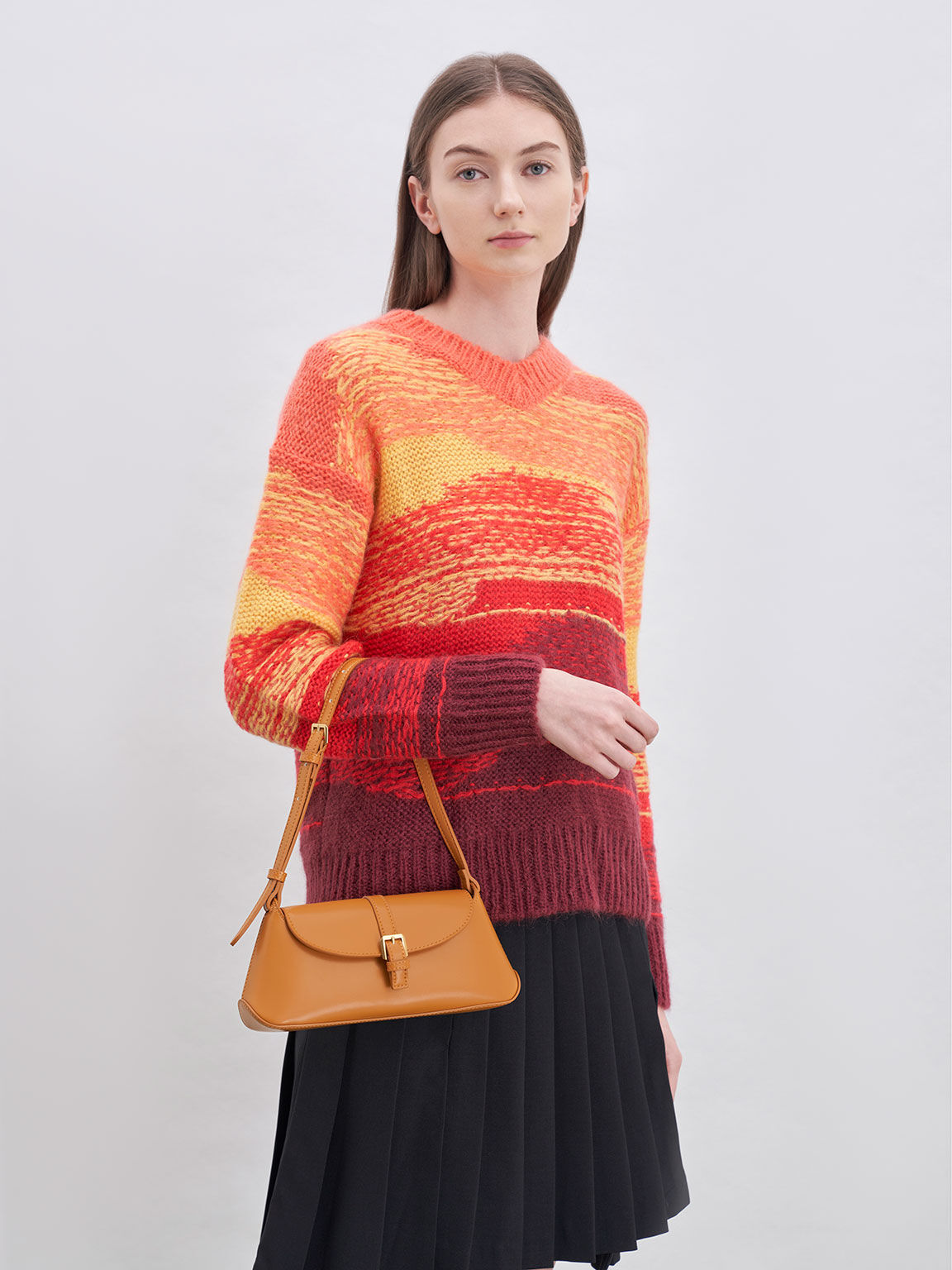 Orange Annelise Double Belted Shoulder Bag - CHARLES & KEITH AU