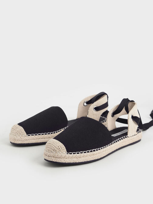 Tie-Around Espadrille Flats, Black, hi-res