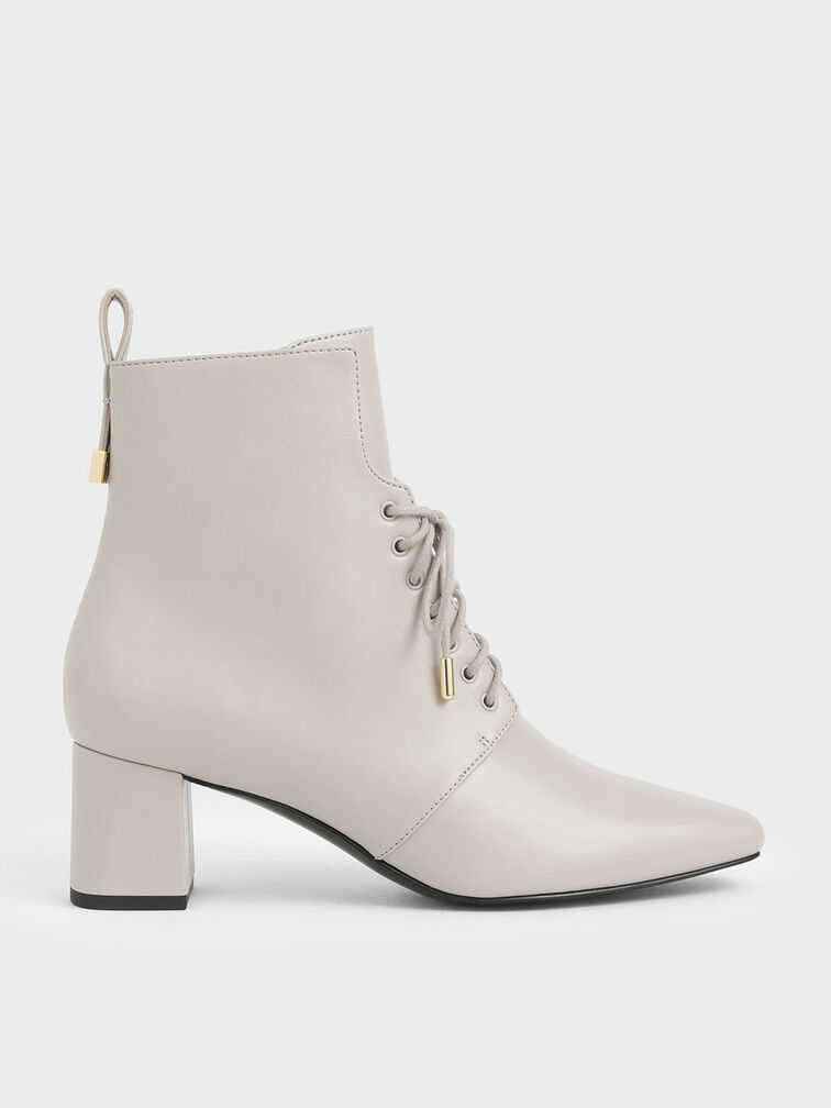 Lace-Up Heeled Ankle Boots, Nude, hi-res