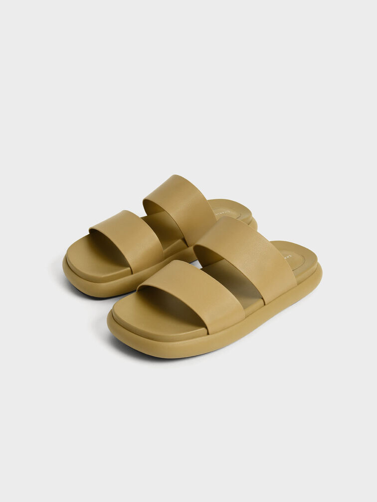 Wide Strap Slide Sandals, Mustard, hi-res