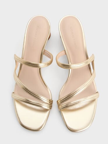 Arden Metallic Wavy Strap Mules, Light Gold, hi-res