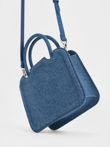 Perline Denim Sculptural Top Handle Bag, Denim Blue, hi-res