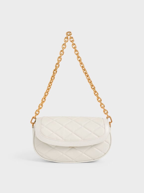 Lillie Curved Chain Handle Bag, Cream, hi-res