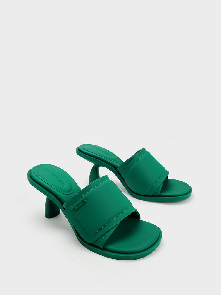 Puffy Sculptural Heel Mules, Green, hi-res