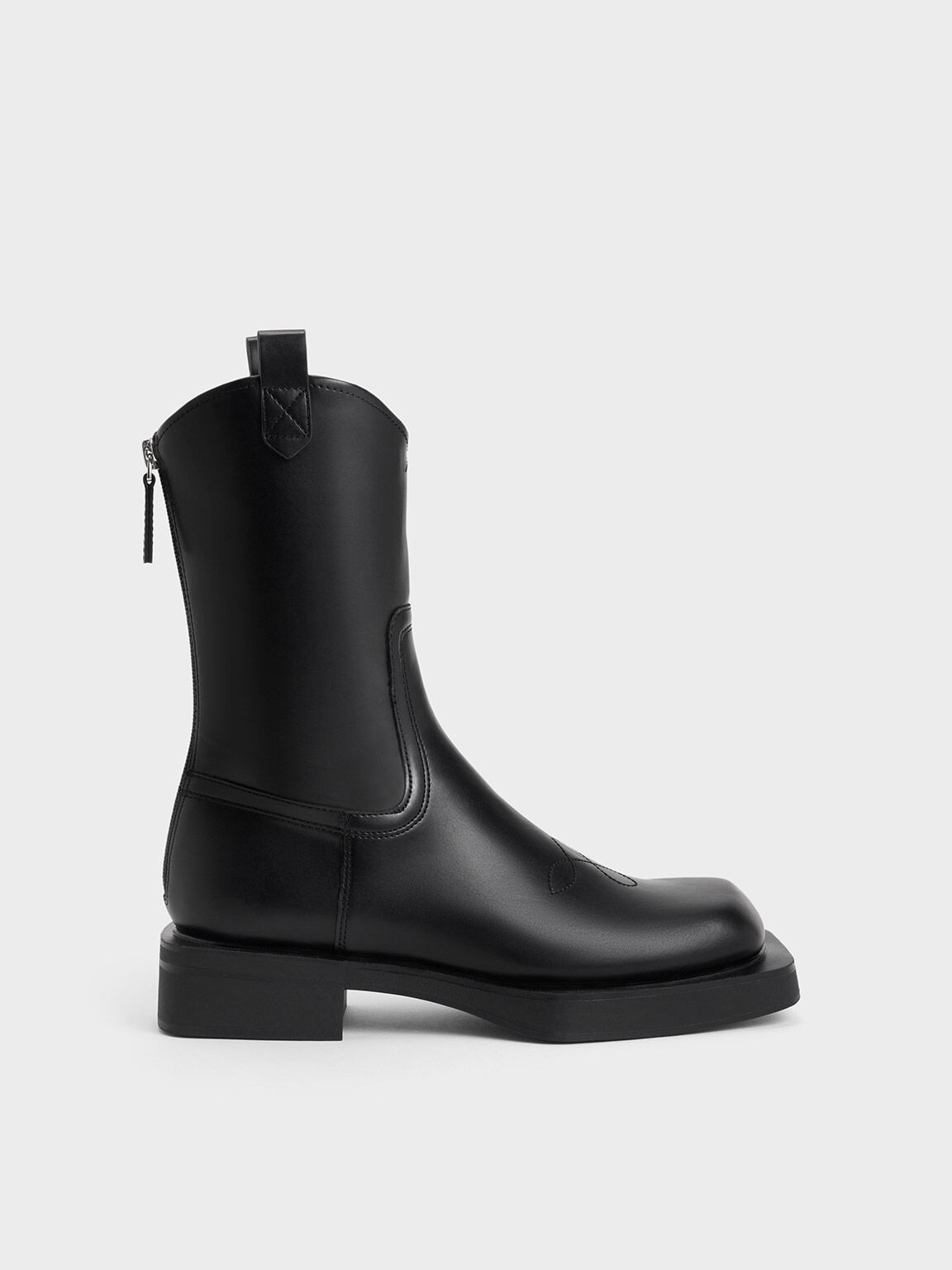 Stitch-Trim Cowboy Boots, Black, hi-res