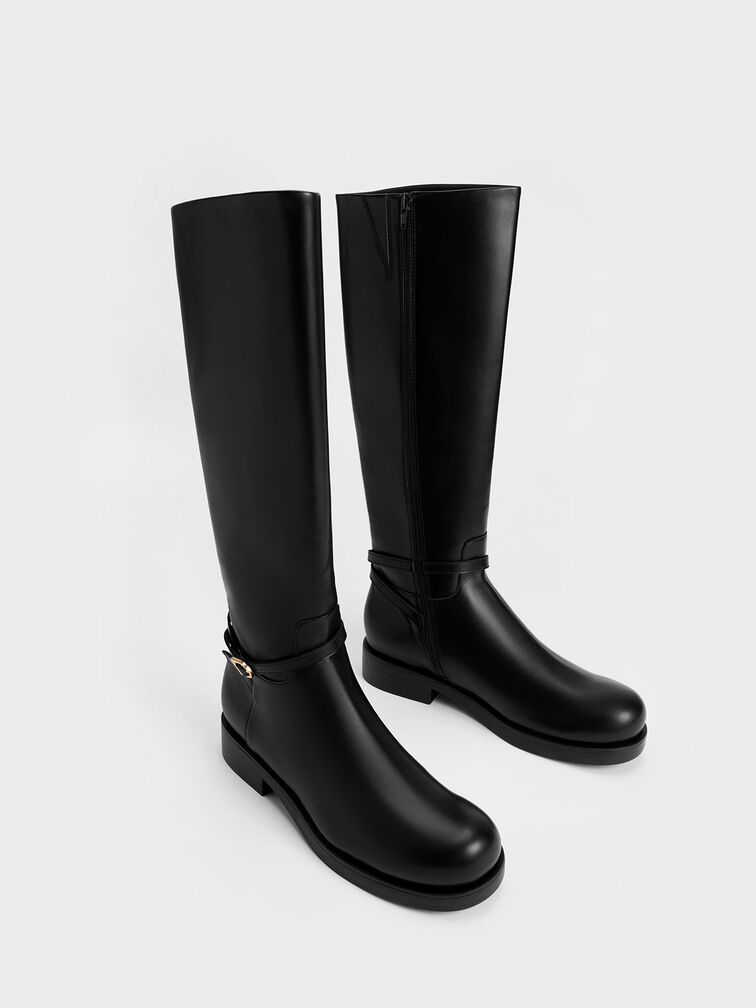 Black Belted Knee-High Boots - CHARLES & KEITH US