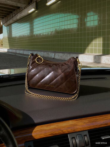 Philomena 肩背鍊條包, 刷舊棕, hi-res