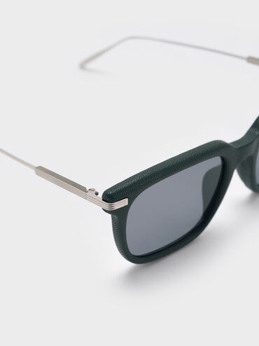 Aura Recycled Acetate Rectangular Sunglasses, Teal, hi-res