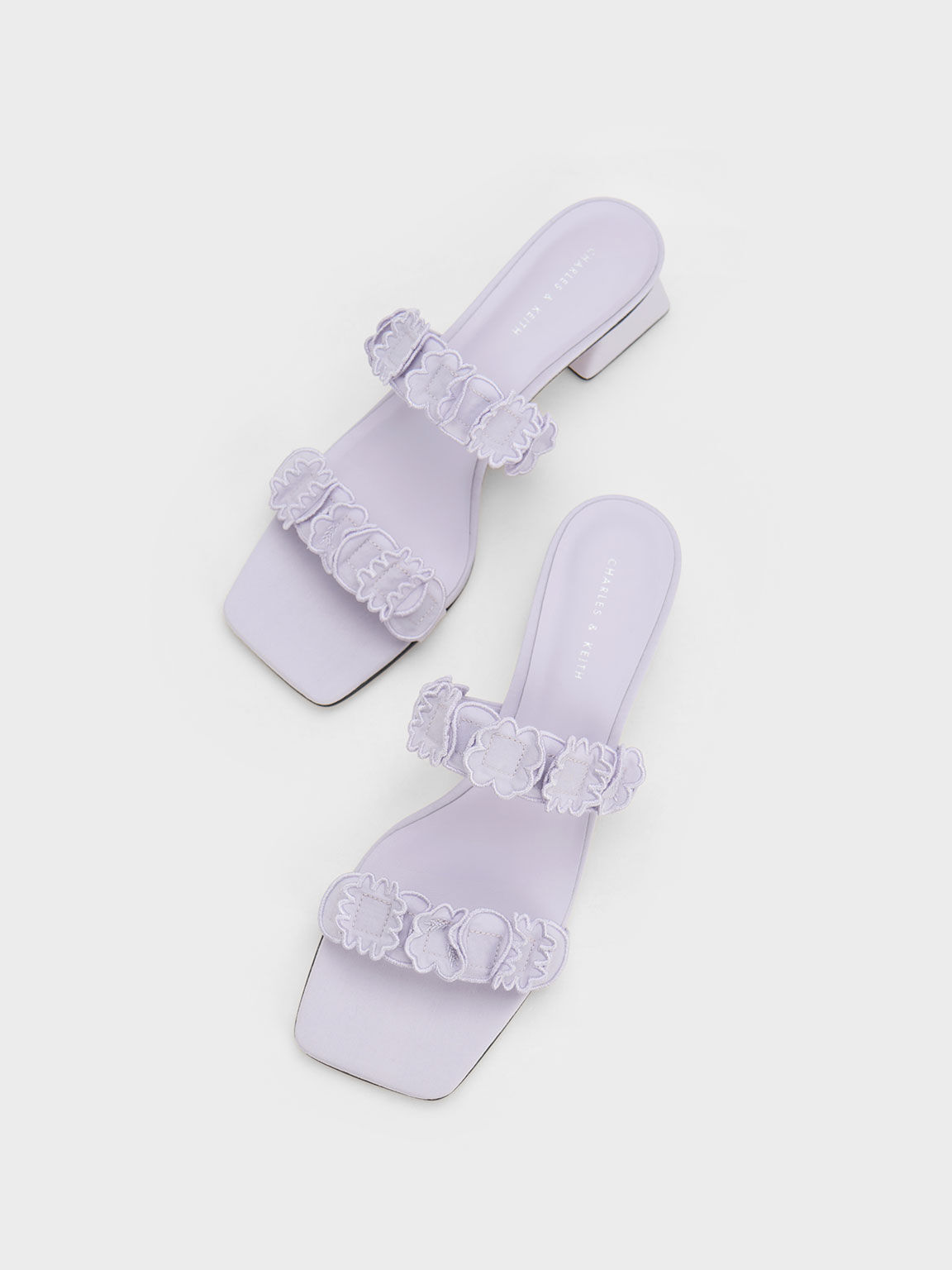 Ruffled Cotton Heeled Mules, Lilac, hi-res