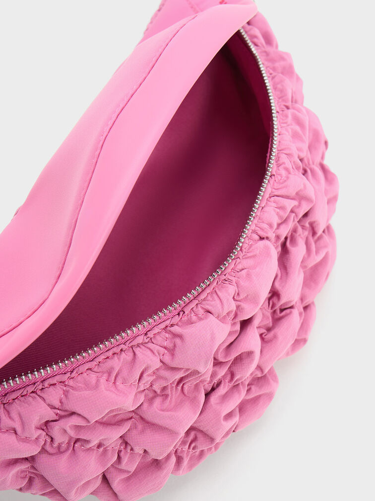 Ruched Nylon Bum Bag, Pink, hi-res