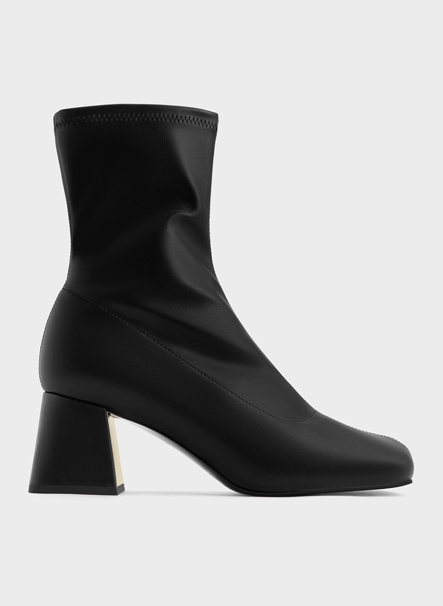 Botines con tacón trapecio metálico, Negro, hi-res