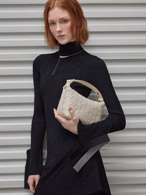 Bolso de hombro entrelazado Ivette, Crema, hi-res