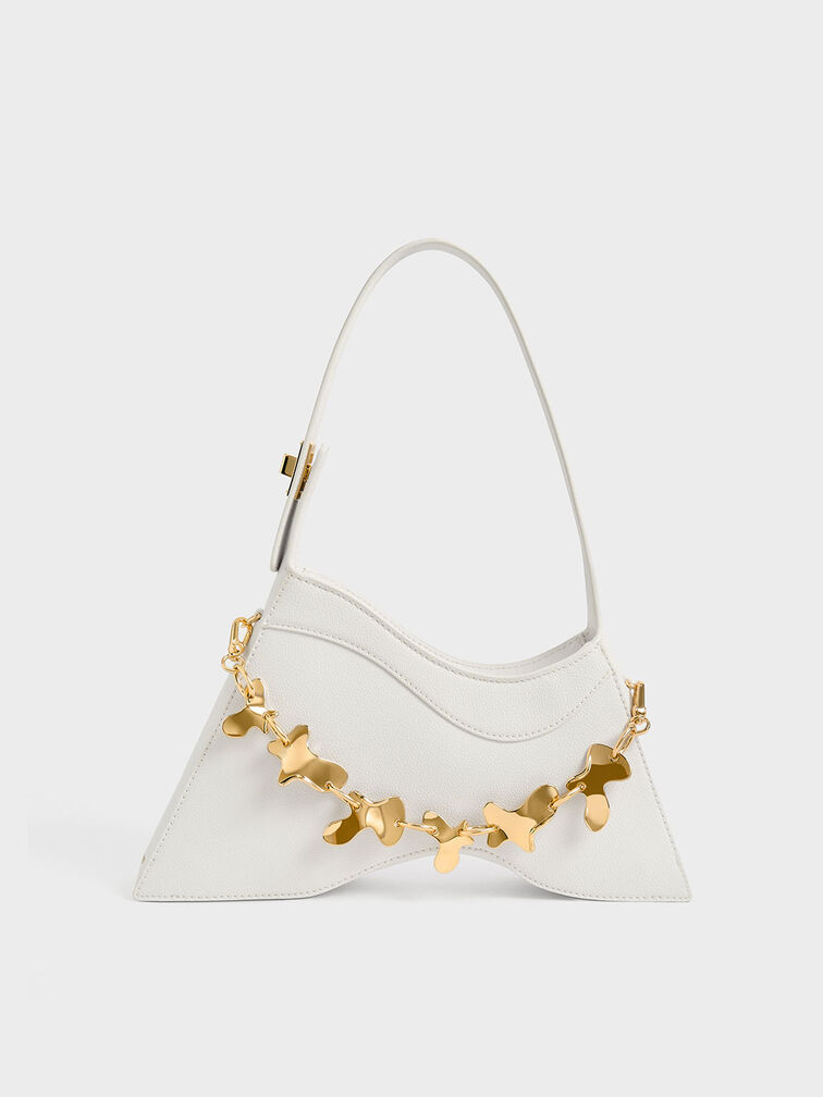 Verity Chain-Link Sculptural Bag, White, hi-res