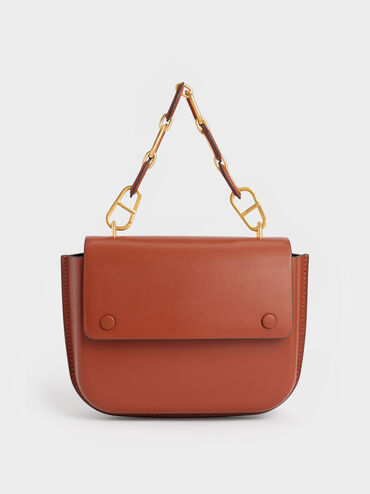 Amber Chain Handle Push-Lock Handbag, Brick, hi-res