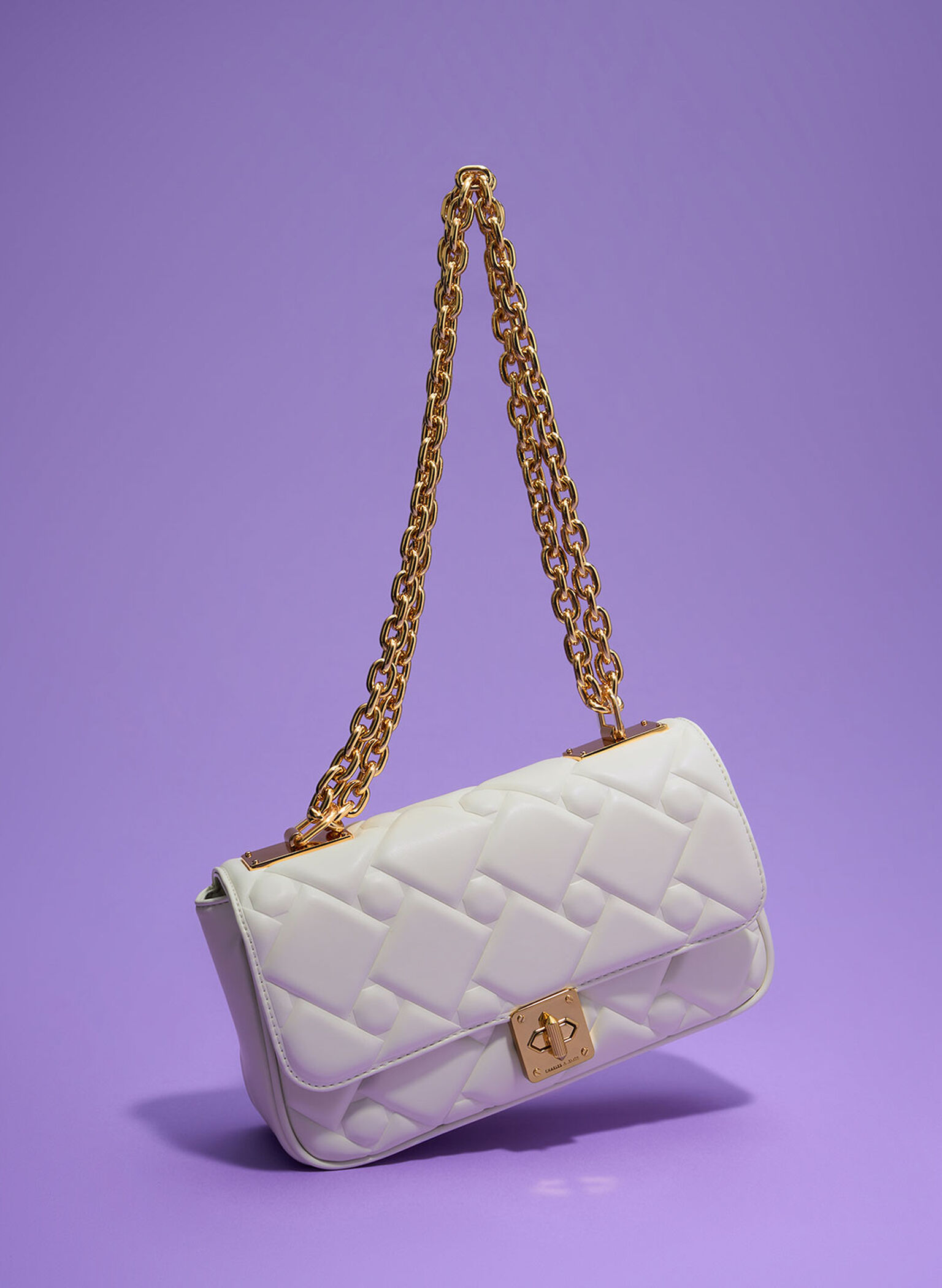 Charles & Keith - Women's Tillie Quilted Chain Bag, Cream, M