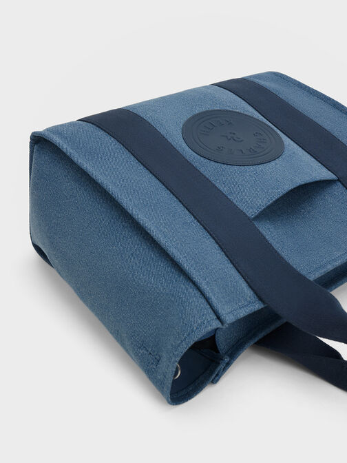 Large Kay Denim Contrast-Trim Tote Bag, Blue, hi-res