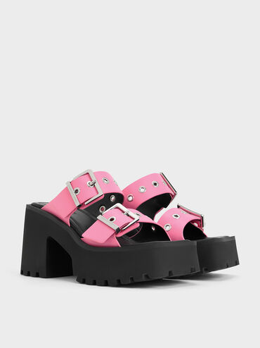 Trill Grommet Double-Strap Platform Mules, Pink, hi-res