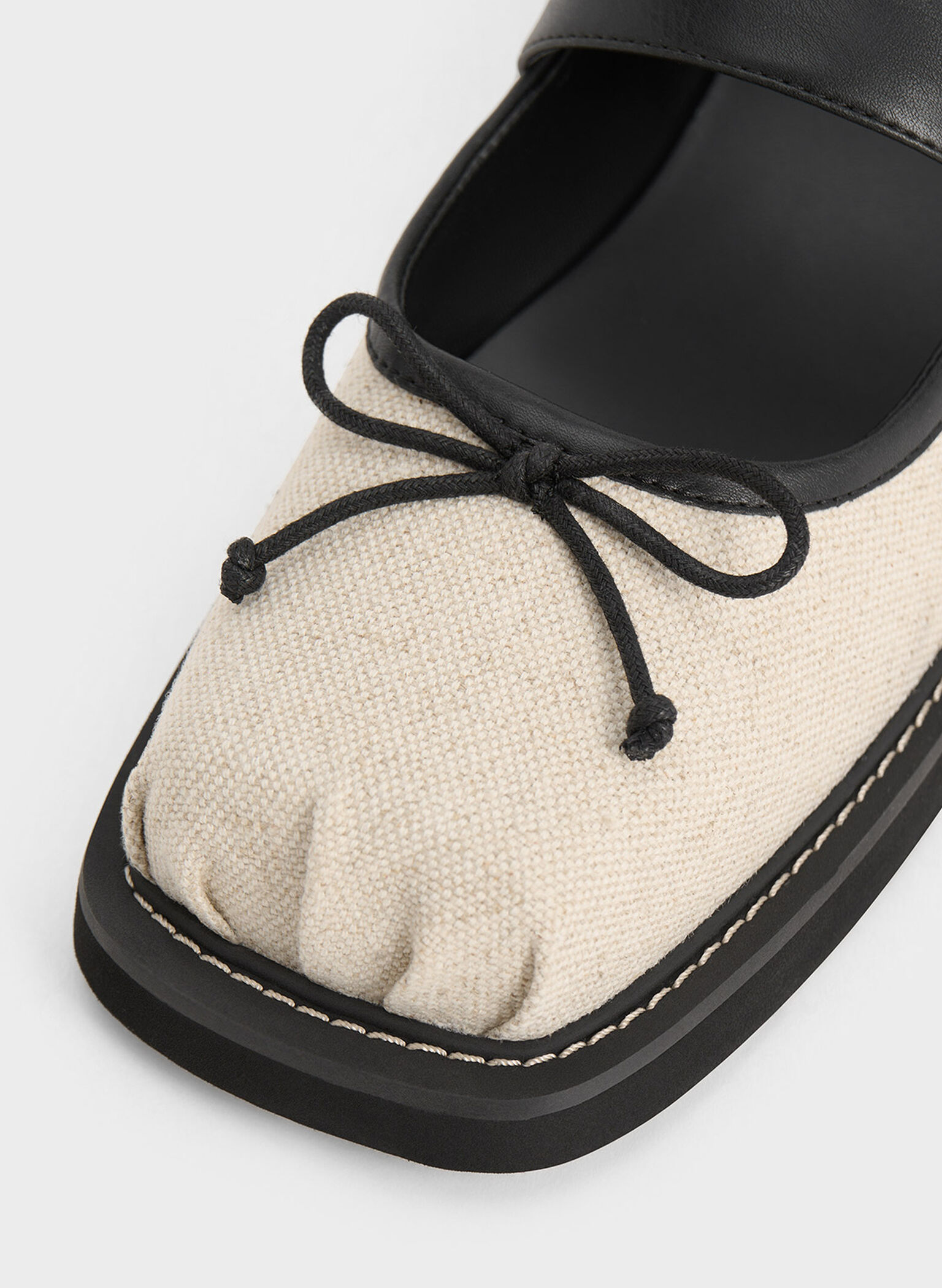 Linen Bow Buckled Mary Janes, Beige, hi-res