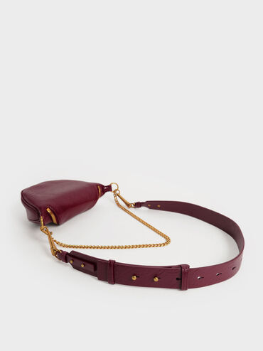 Philomena Wrinkled-Effect Half-Moon Crossbody Bag, Burgundy, hi-res