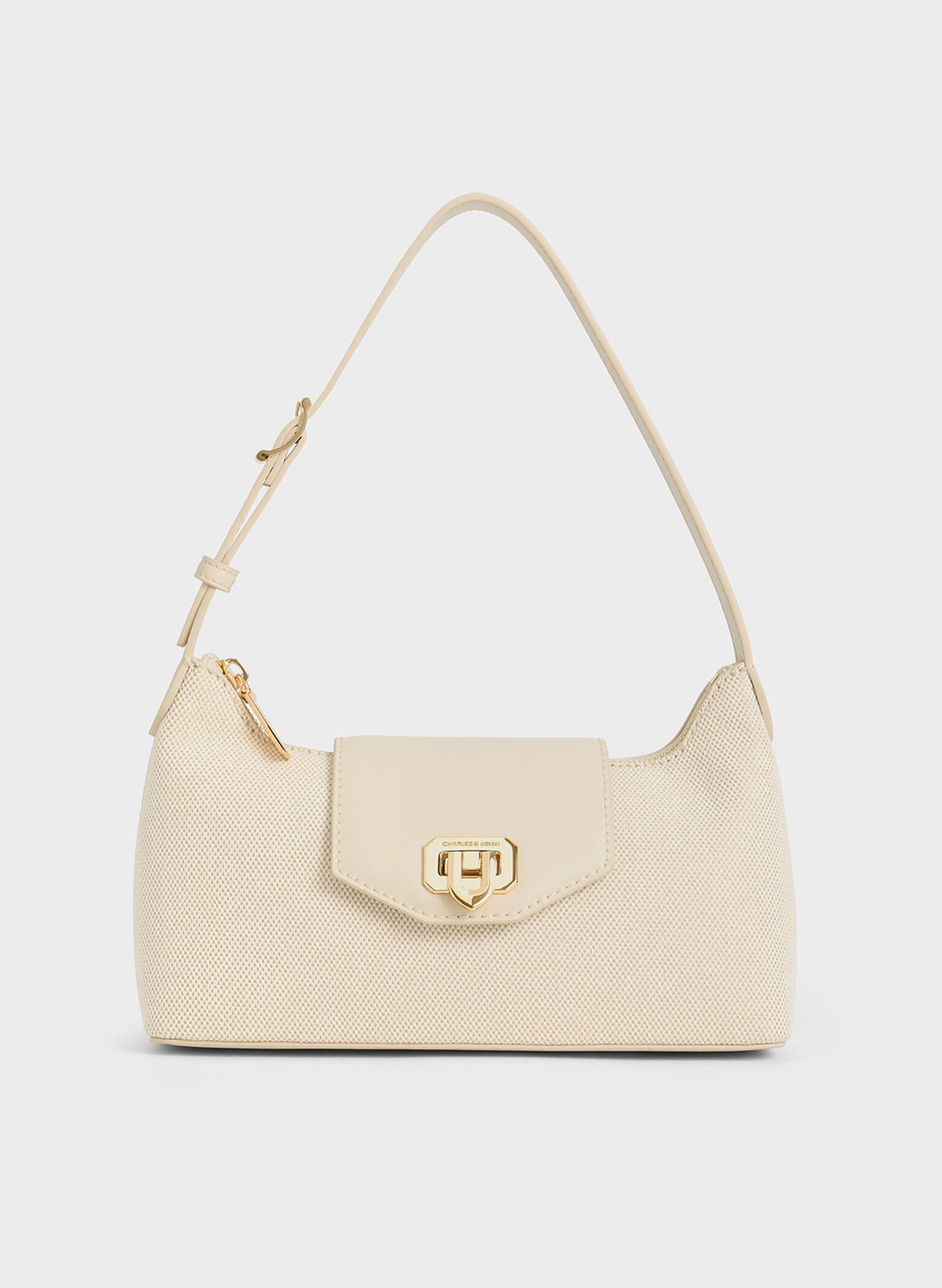 Arwen Canvas Belted Shoulder Bag, Beige, hi-res