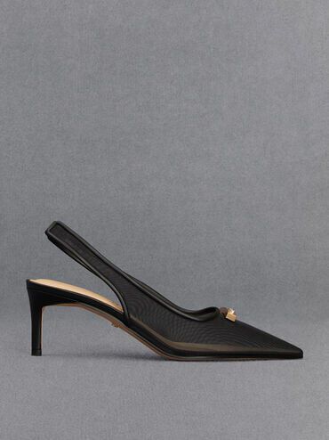 Christie Mesh Pointed-Toe Slingback Pumps, Black Textured, hi-res