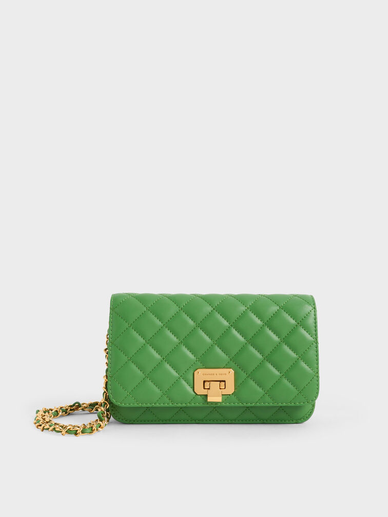 Green Quilted Push-Lock Clutch - CHARLES & KEITH US
