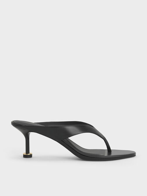 Wynn Sculptural-Heel Thong Sandals, Black, hi-res