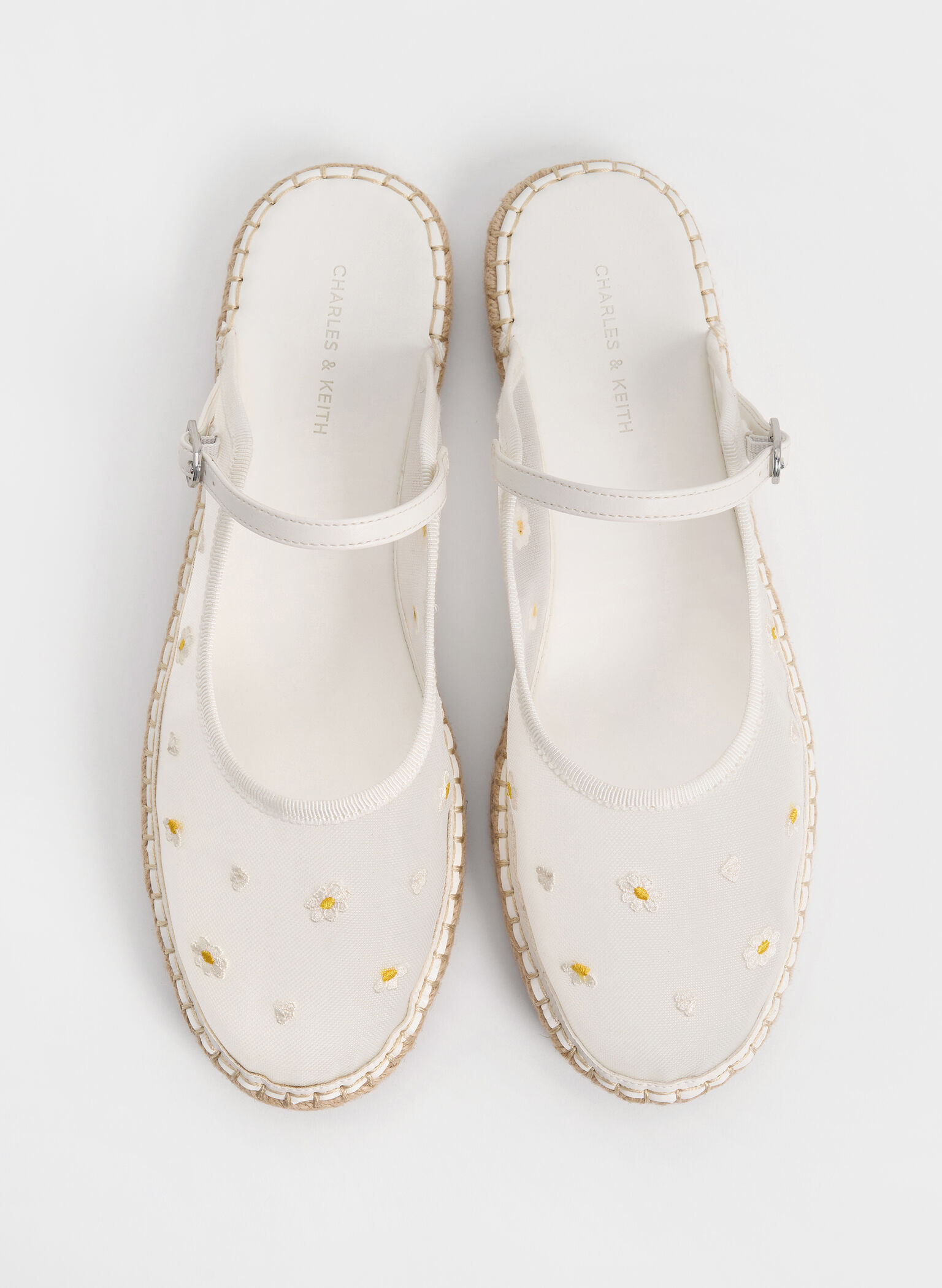 Mesh Embroidered-Flower Slip-On Mary Jane Espadrilles, Blanco, hi-res