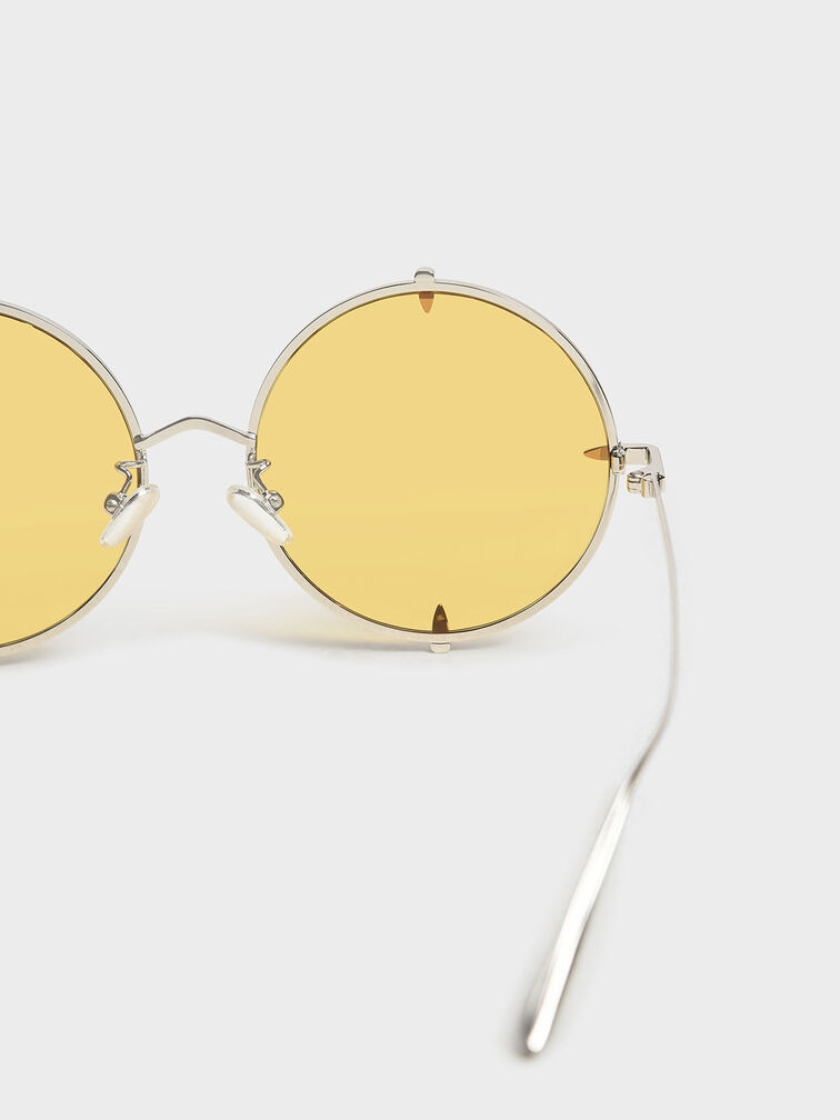Round Wire Frame Skinny Sunglasses, Yellow, hi-res