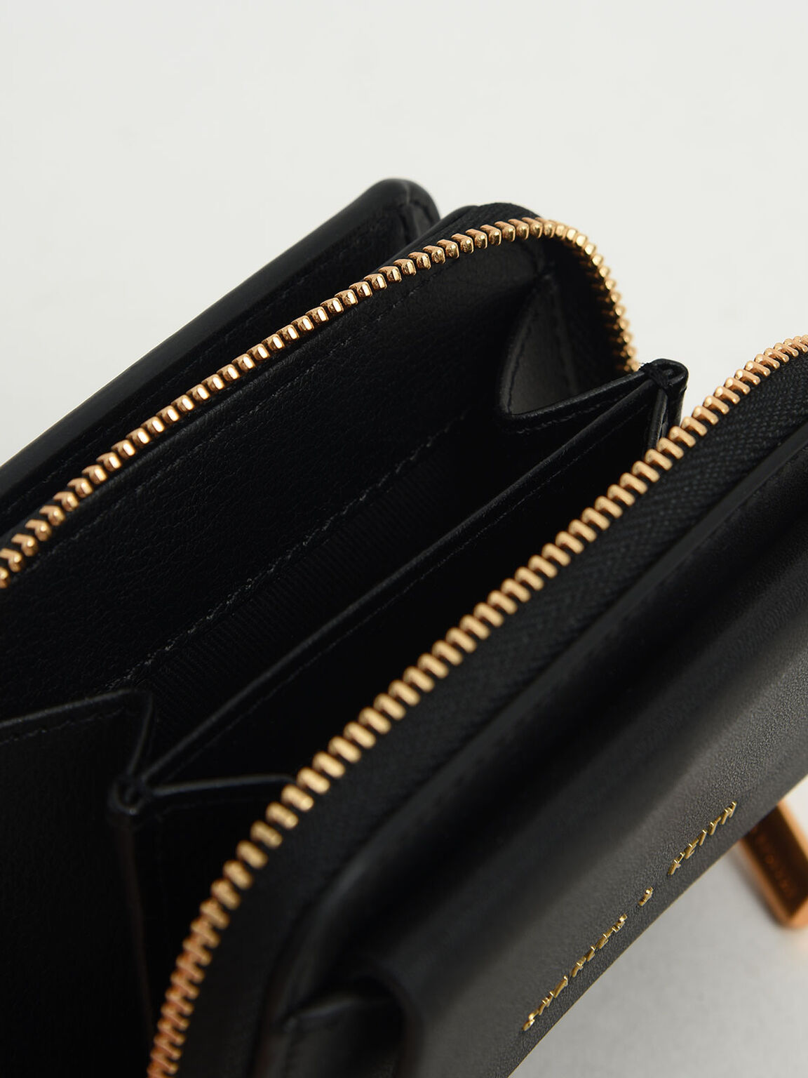 Front Flap Zip-Around Mini Wallet, Black, hi-res