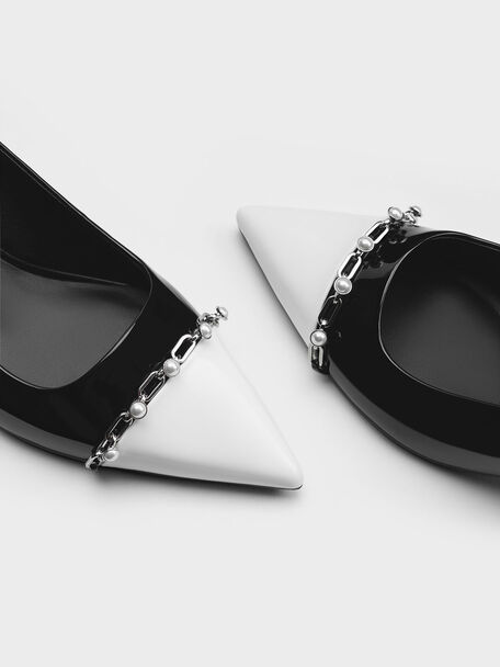 Patent Pearl Chain-Link Slingback Pumps, Black Patent, hi-res