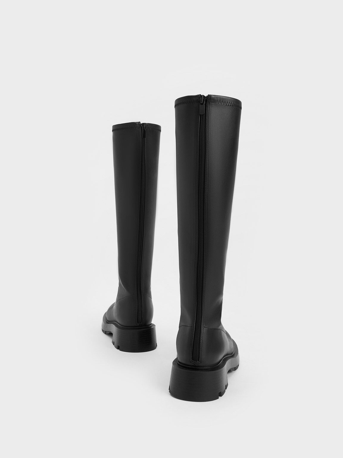 Black Block Heel Knee-High Boots - CHARLES & KEITH US