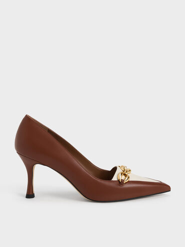 Avani Chunky Chain Stilleto Heel Pumps, Cognac, hi-res