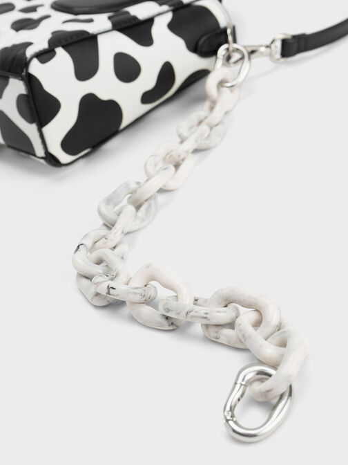 Bolso tote texturizado con estampado de vaca Iva, Blanco tiza, hi-res