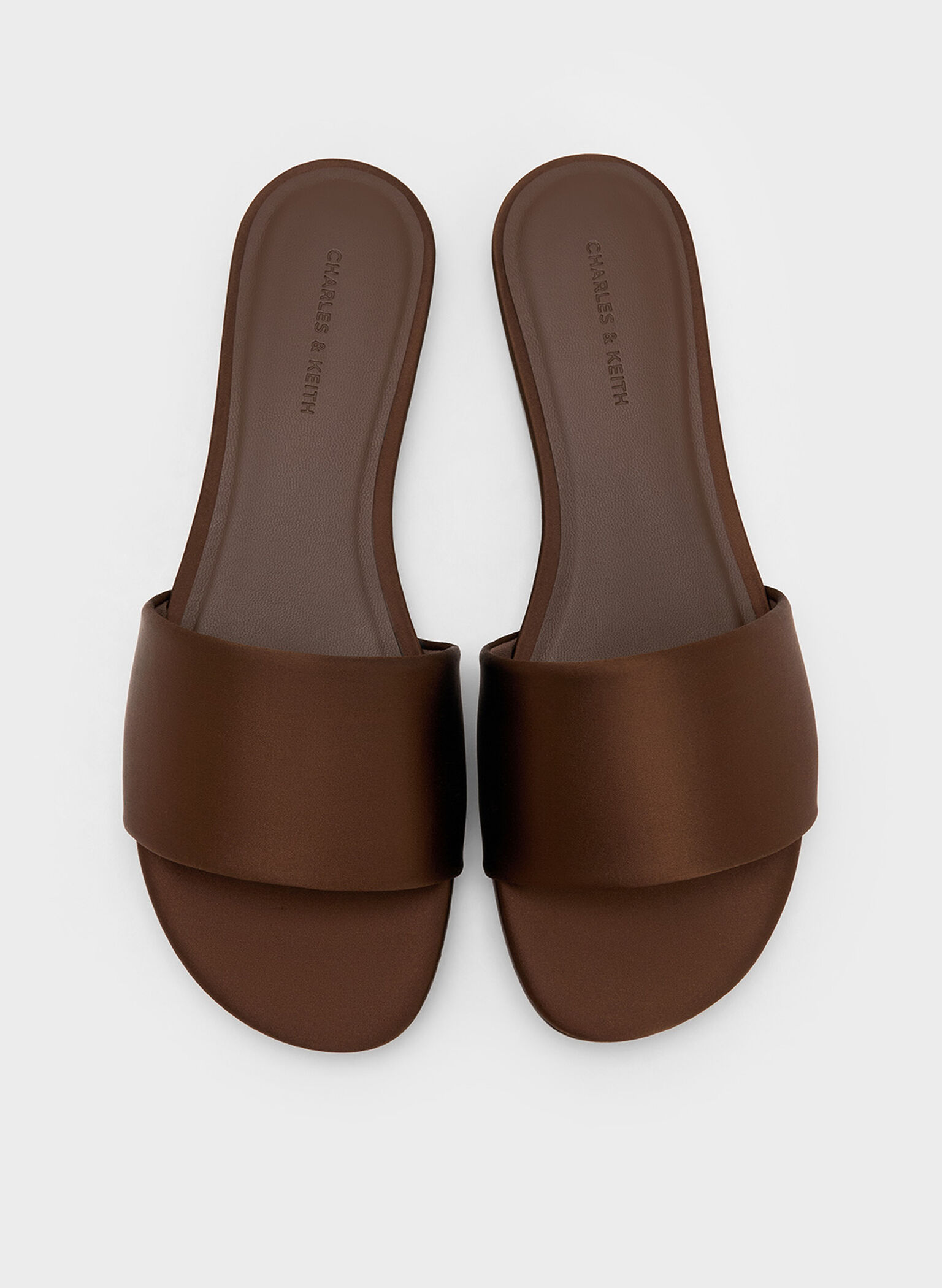 Satin Slide Sandals, Dark Brown, hi-res
