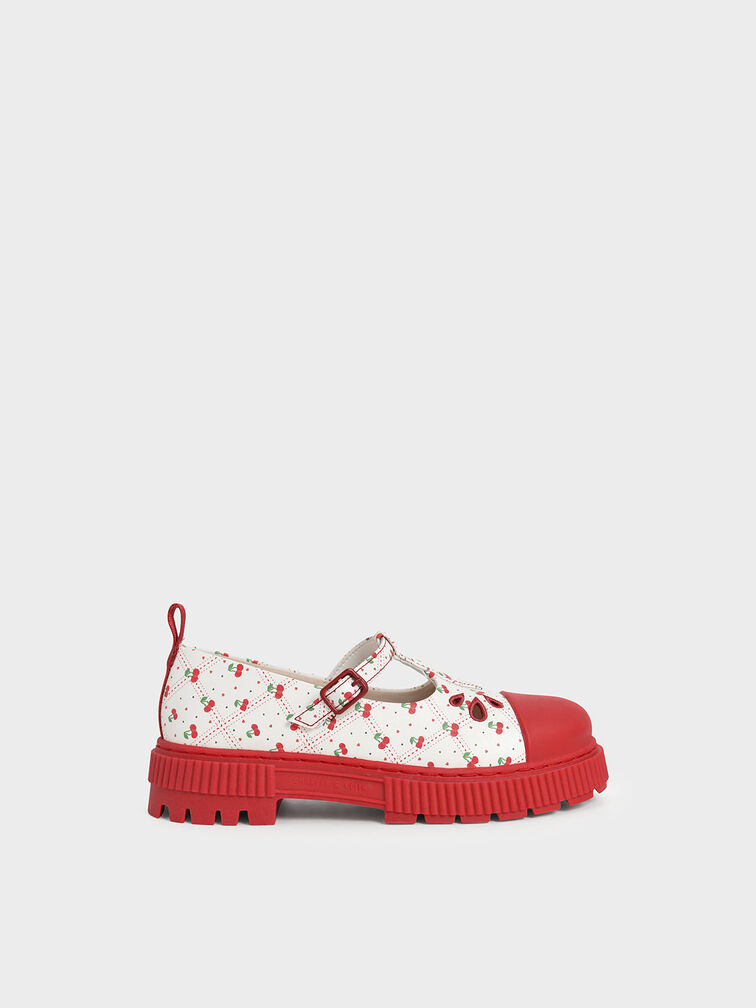 Girls' Cherry-Print Platform Mary Janes, Red, hi-res