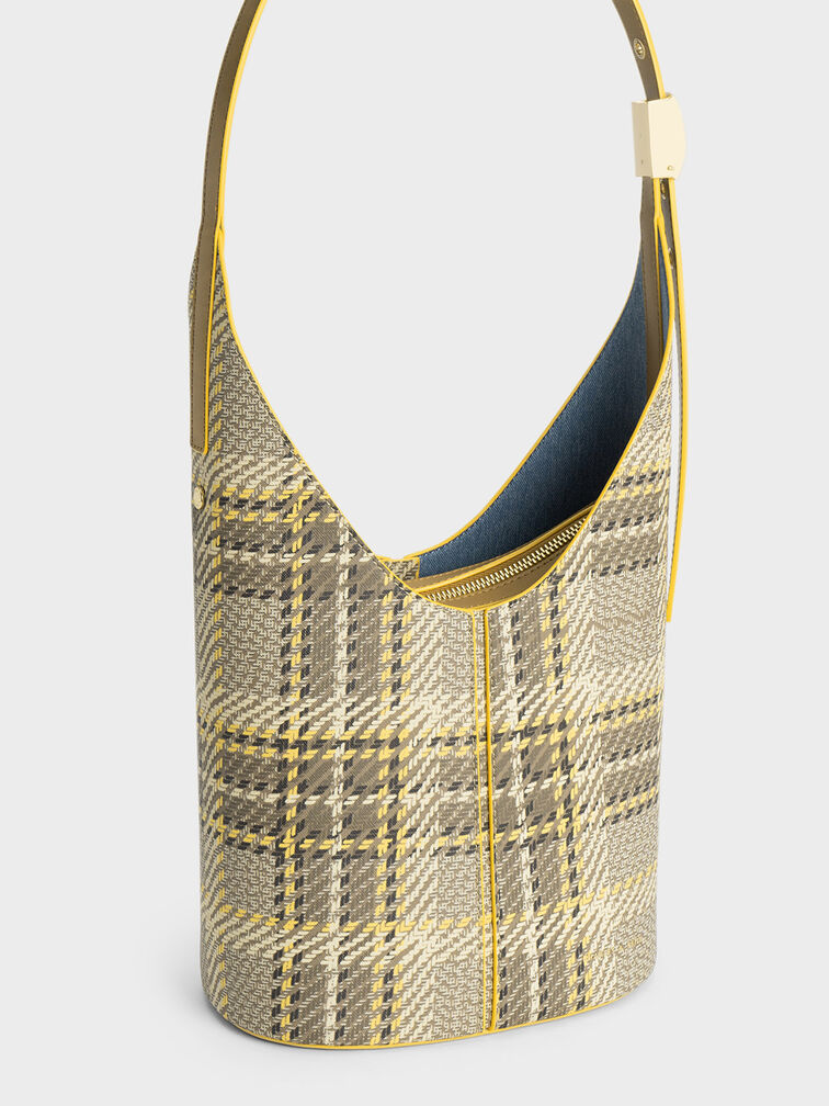 Altea Large Plaid Bucket Bag, Yellow, hi-res