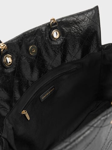 Duo Quilted Braided-Strap Drawstring Two-Way Backpack, Noir, hi-res