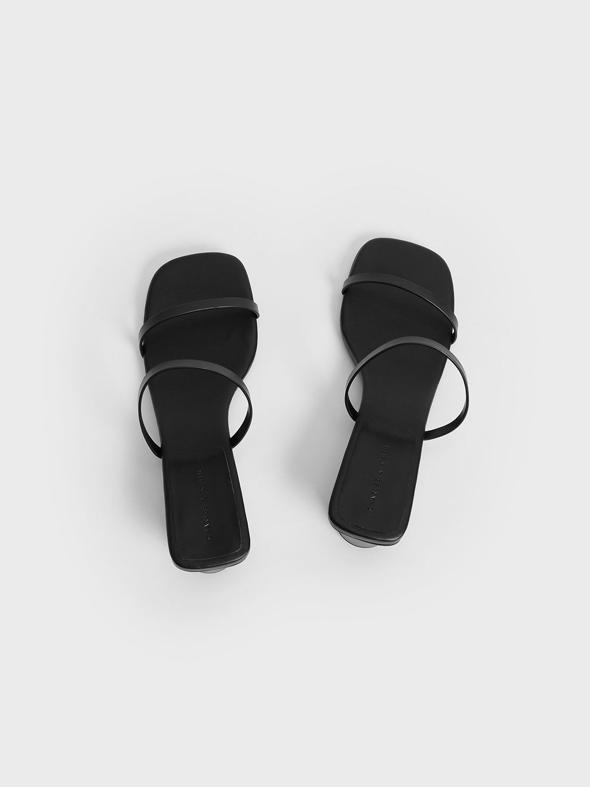 Black Double Strap Cylindrical Heel Mules - CHARLES & KEITH 