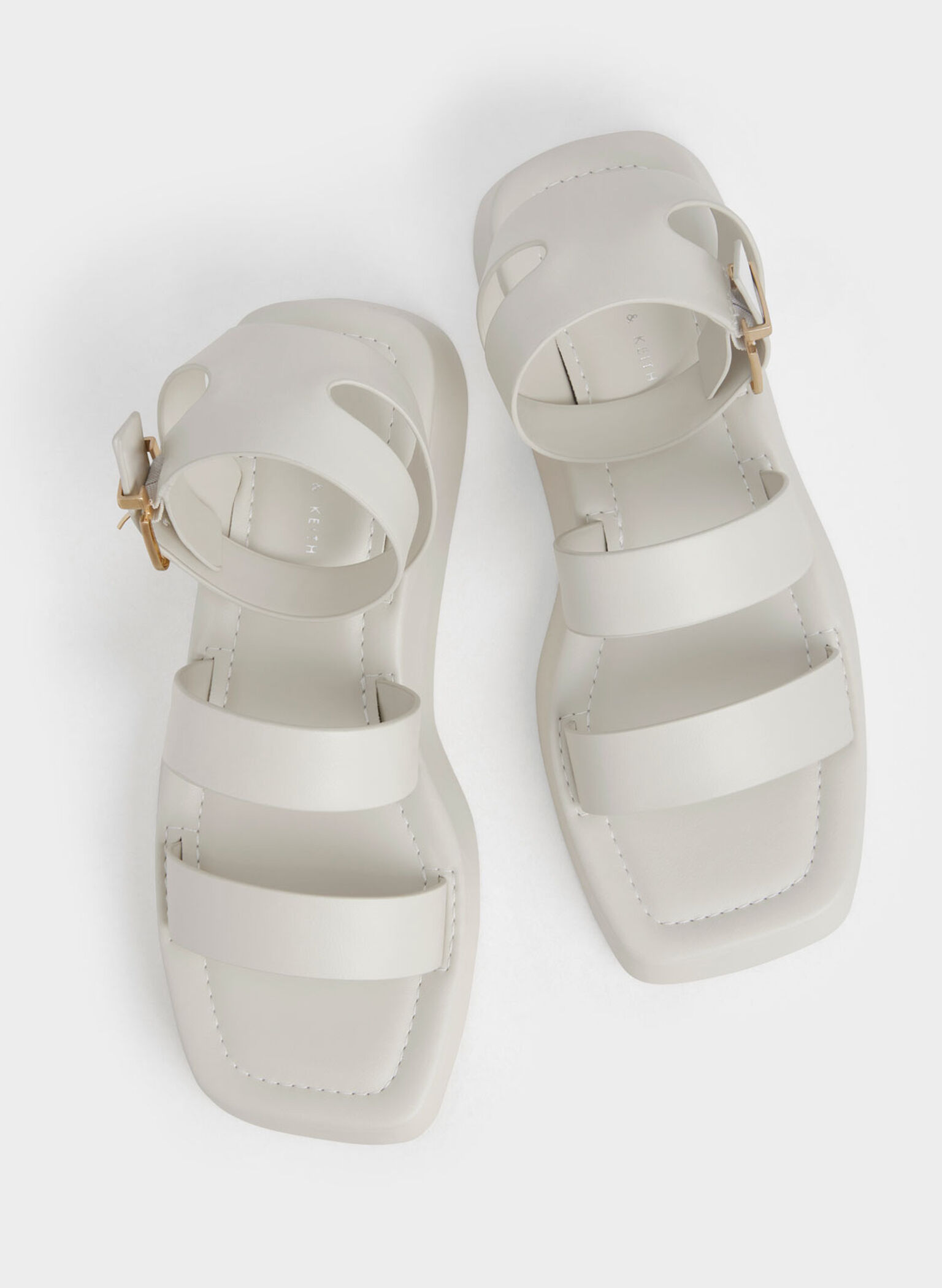 Chalk Square Toe Ankle-Strap Sandals - CHARLES & KEITH US