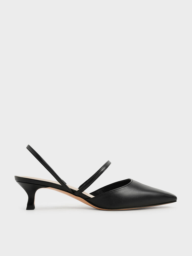 Kitten Heel Slingback Pumps, Black, hi-res